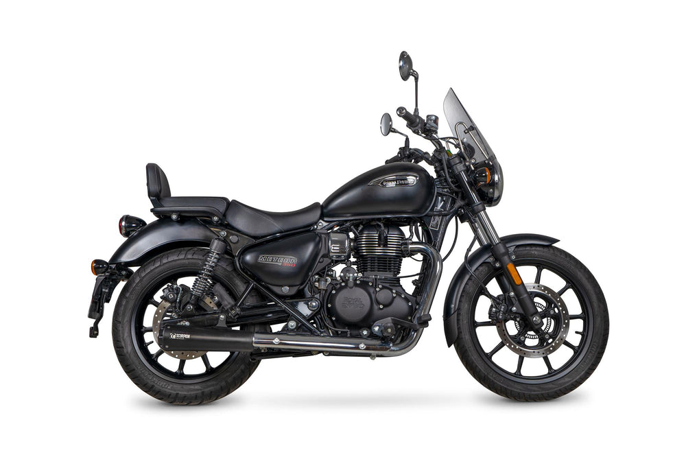 Scorpion Red Power Slip-On Black Ceramic For Royal Enfield Meteor 350 2020-2024