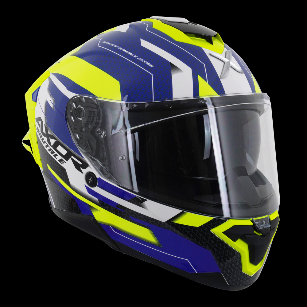 Axor Brutale Full Face Helmet With Dual Spoiler - Plexus Blue Fluo Yellow