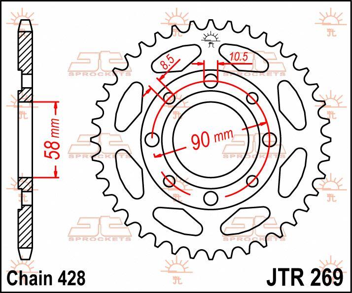 JT Sprocket For Daelim Altino 100 1995-2003 Rear Black 43T
