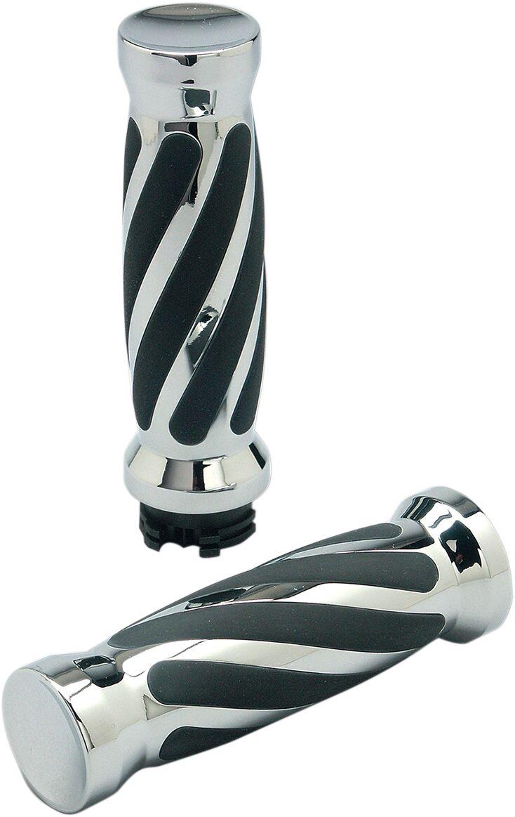 Pro-One Custom Twisted Rubber Grips For Harley Davidson FLDE 1750 ABS 2018-2020 - Black/Chrome