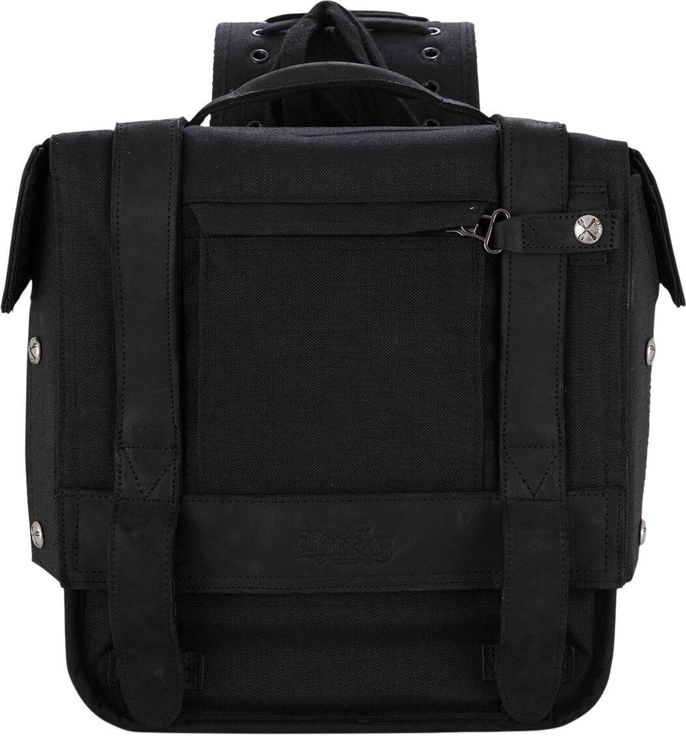 Burly Throw Over Leather Saddlebag Set - Black
