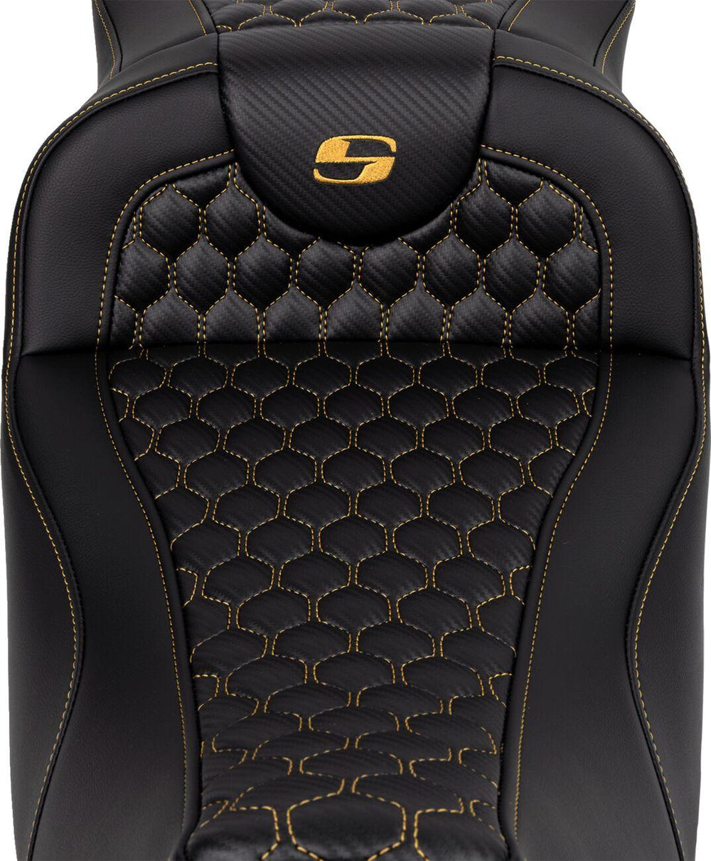 Saddlemen Honeycomb Roadsofa Seat For Harley Davidson FLH 1868 2021 - Black/Gold (Driver Seat Length:44.5 cm)