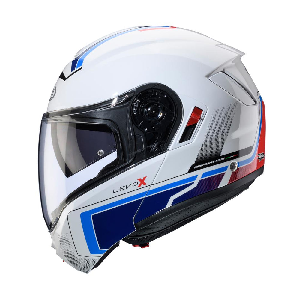 Caberg Levo X Elite Flip Front Motorcycle Helmet - White/Red/Blue/Light Blue