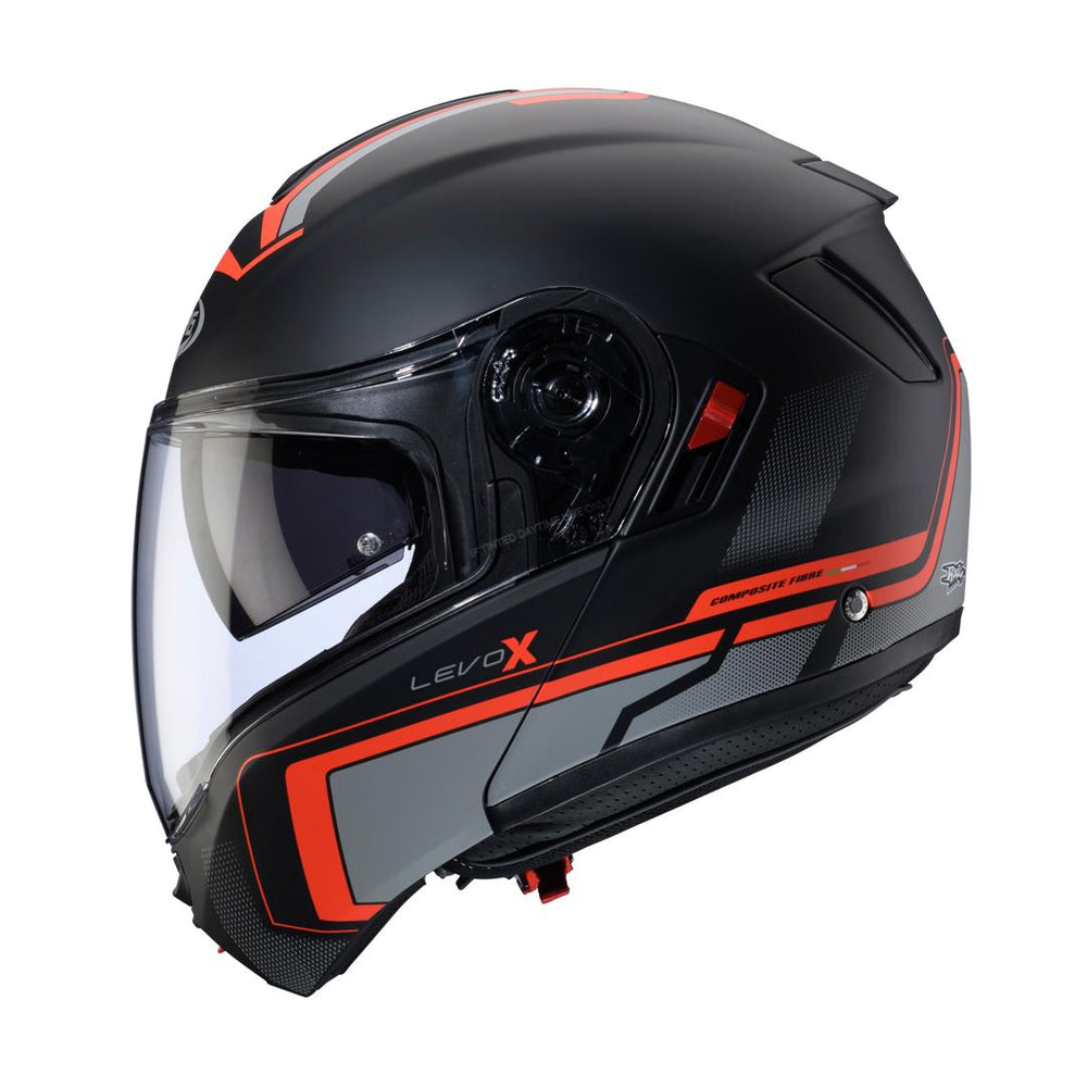 Caberg Levo X Elite Flip Front Motorcycle Helmet - Matt Black/Grey/Fluo Red