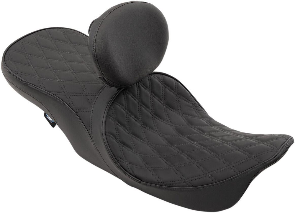 Drag Specialties Forward Positioned 2 Up Low Profile Double Diamond Touring Leather Seat For Harley Davidson FLHR 1340 1997-1998 - Black