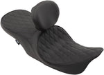 Drag Specialties Forward Positioned 2 Up Low Profile Double Diamond Touring Leather Seat For Harley Davidson FLHR 1340 1997-1998 - Black