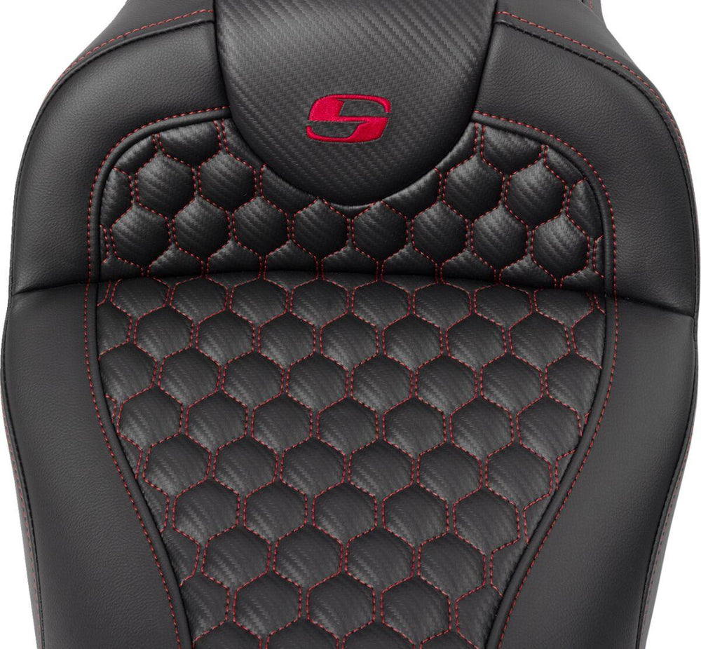 Saddlemen Honeycomb Roadsofa Seat With Backrest For Harley Davidson FLH 1868 2021 - Black/Red (Driver Seat Length: 39.5 cm)