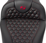 Saddlemen Honeycomb Roadsofa Seat With Backrest For Harley Davidson FLH 1868 2021 - Black/Red (Driver Seat Length: 39.5 cm)