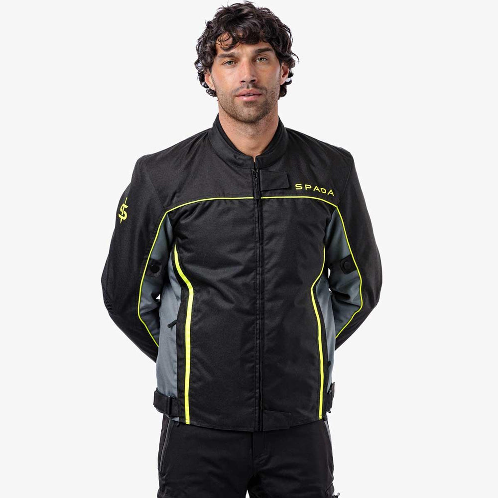Spada Pace Rev 2 Waterproof Motorcycle Jacket - Black/Grey/Fluro Yellow