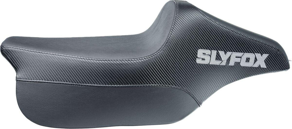 Slyfox 2 Up Race Low Seat For Harley Davidson FLHR 1584 2008-2011 Carbon Fiber/Silver Logo - Black