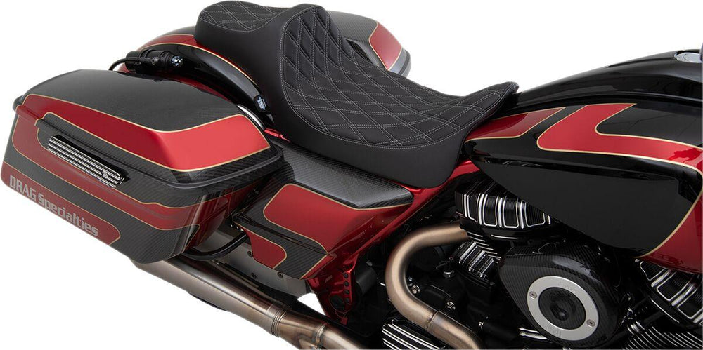 Drag Specialties Extended Reach Predator III Seat For Harley Davidson FLHR 1584 2008-2011 Double Diamond - Black/Silver