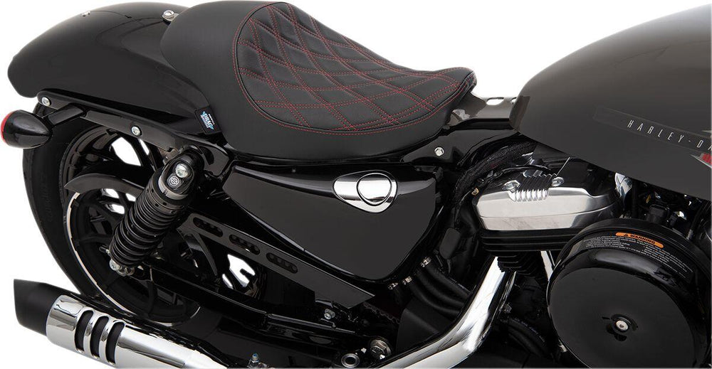 Drag Specialties 3 4 Solo Seat For Harley Davidson XL 1200 C 2004-2020 Double Diamond Red Stitching - Black Red