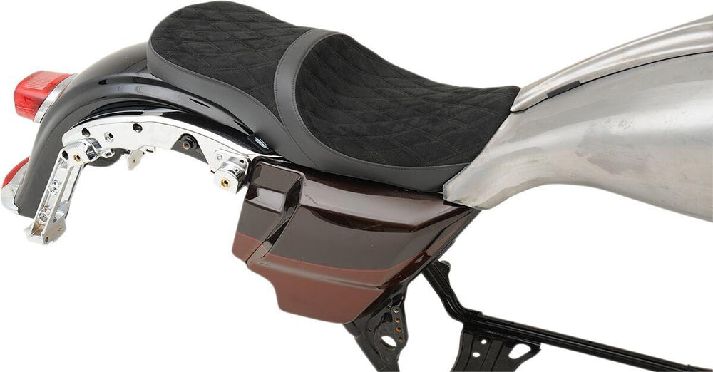Drag Specialties Low Profile Touring Seat For Harley Davidson FLHR 1584 2008-2011 Suede Double Diamond - Black