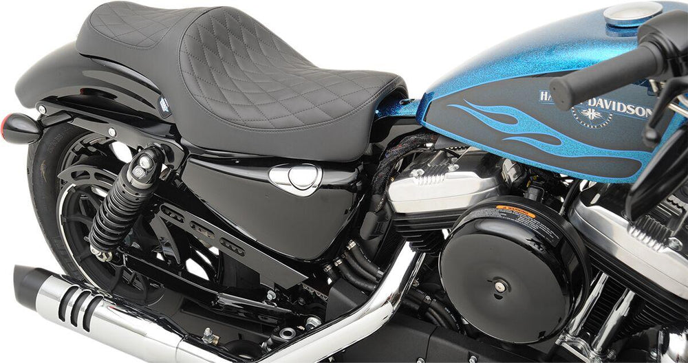 Drag Specialties Caballero 2 Up Vinyl Seat For Harley Davidson XL 1200 C 2004-2020 Diamond Stitch - Black