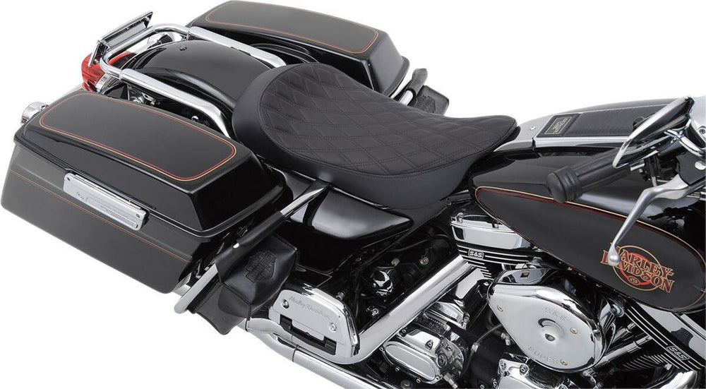 Drag Specialties EZ-On Mount Low-Profile Black Stitching Solo Seat For Harley Davidson FLHR 1340 1997-1998 - Black