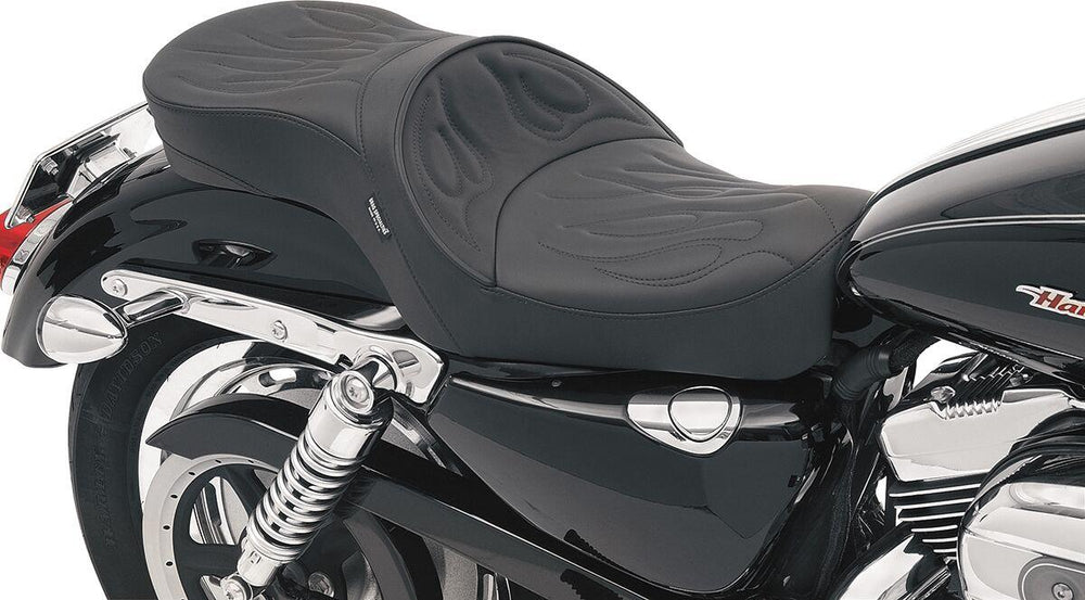 Drag Specialties Low-Profile Touring Seat For Harley Davidson XL 1200 C 2004-2020 Flame Stitched - Black