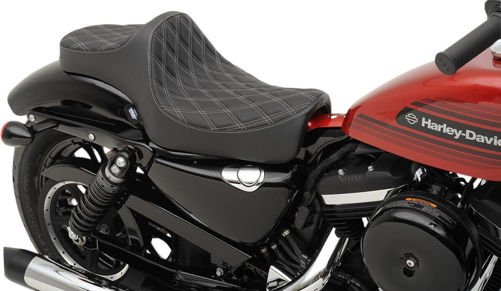 Drag Specialties Predator III Seat For Harley Davidson XL 1200 C 2004-2020 Silver Stitching Double Diamond - Black Silver