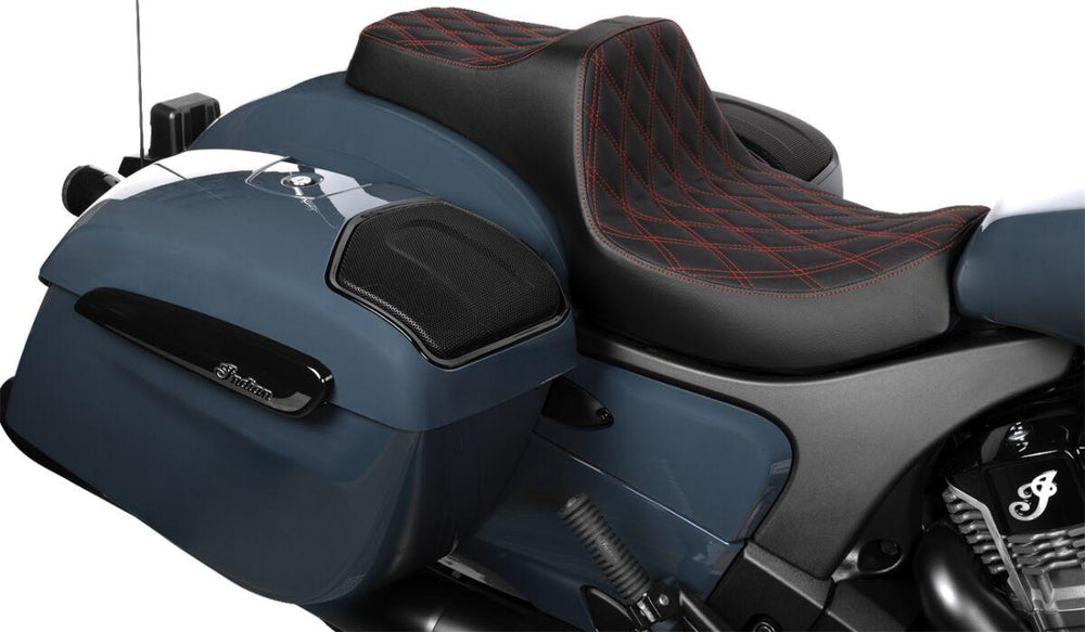 Drag Specialties Predator III Double Diamond Seat For Indian Challenger 108 ABS 2020-2025 - Black/Red