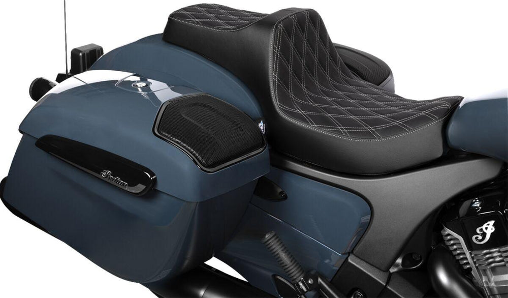 Drag Specialties Predator III Double Diamond Seat For Indian Challenger 108 ABS 2020-2025 - Black/Silver