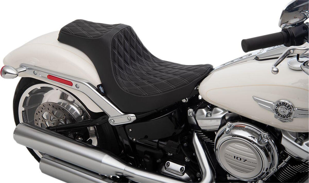 Drag Specialties Predator III Seat For Harley Davidson FLFB 1750 2018-2020 Silver Stitching Double Diamond - Black Silver