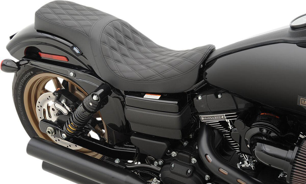 Drag Specialties Predator 2 Up Seat For Harley Davidson FLD 1690 2012-2013 Double Diamond - Black