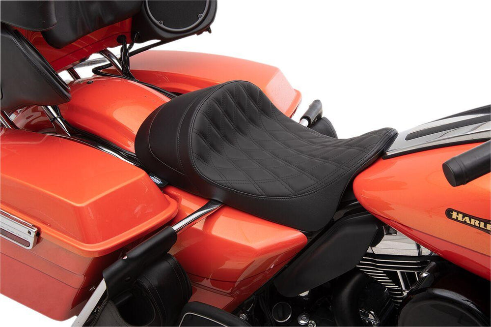 Drag Specialties EZ-On Mount Forward Low Solo Seat For Harley Davidson FLHR 1584 2008-2011 Black Stitching/Double Diamond - Black