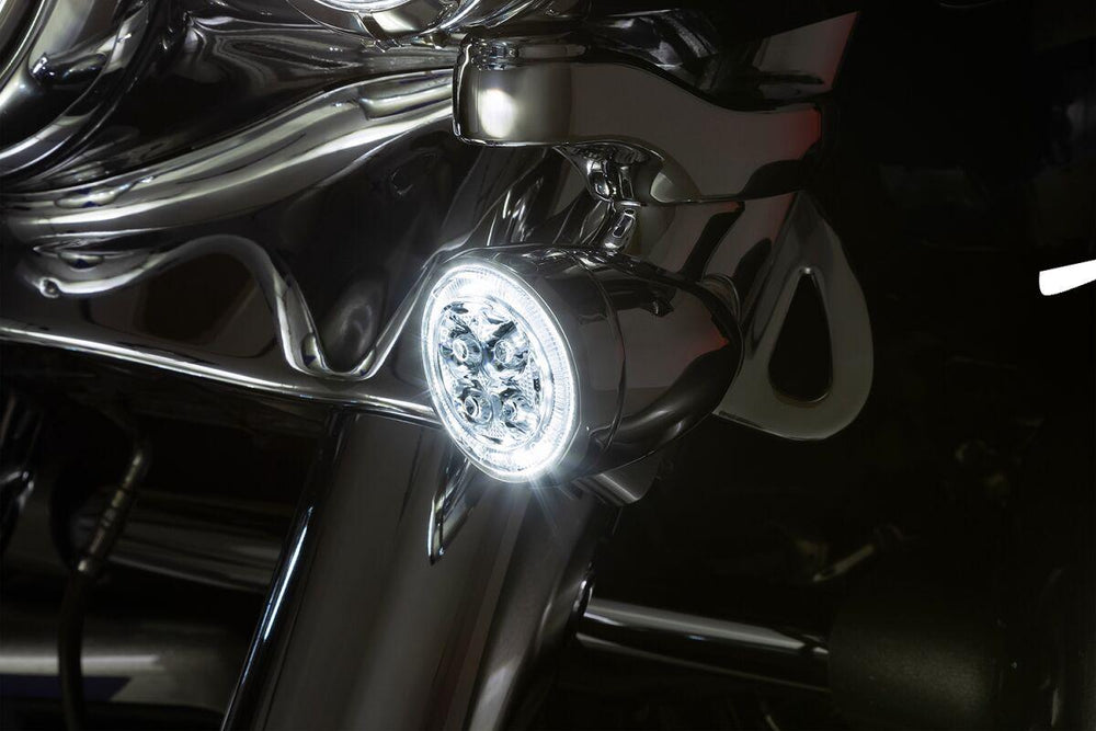 Ciro LED Fang Front Signal Light Inserts with Bezel For Harley Davidson FLD 1690 2012-2013 Chrome Clear