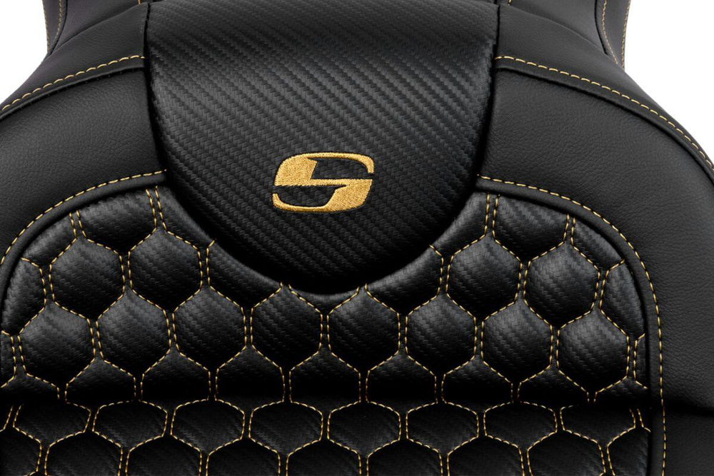 Saddlemen Honeycomb Roadsofa Seat For Harley Davidson FLH 1868 2021 - Black/Gold (Driver Seat Length: 39.5 cm)