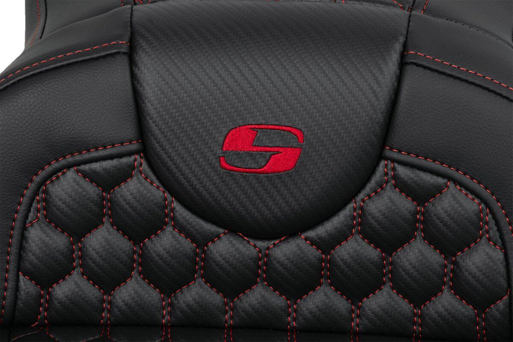 Saddlemen Honeycomb Roadsofa Seat For Harley Davidson FLH 1868 2021 - Black/Red (Driver Seat Length:44.5 cm)