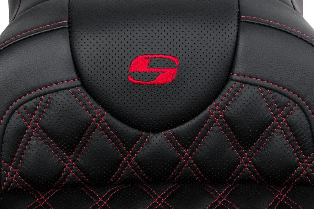 Saddlemen Roadsofa Lattice Stitch Seat For Harley Davidson FLHR 1584 2008 - Black/Red (Driver Seat Length:38 cm)
