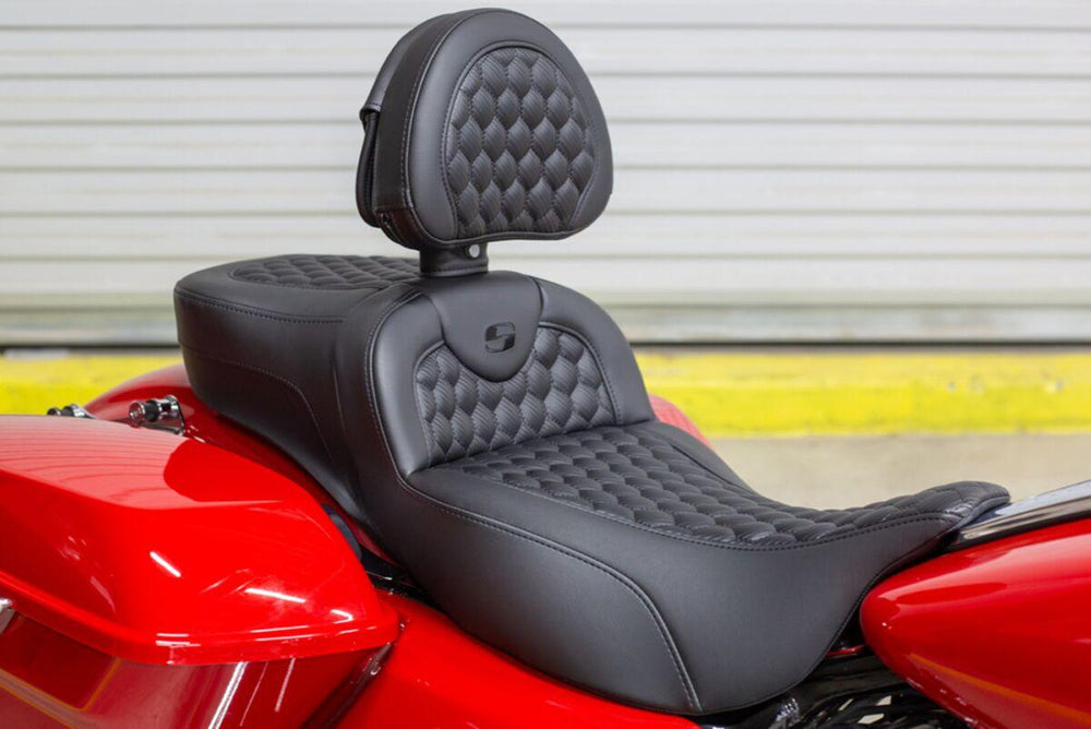 Saddlemen Honeycomb Roadsofa Seat With Backrest For Harley Davidson FLH 1868 2021 - Black (Driver Seat Length: 44.5 cm)
