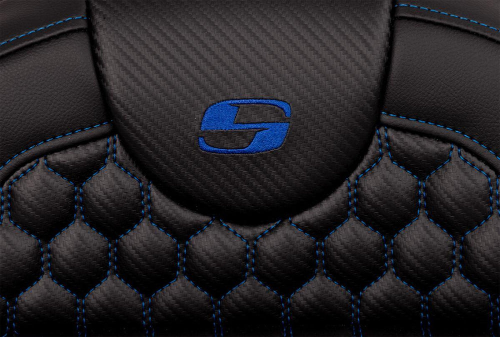 Saddlemen Honeycomb Roadsofa Seat For Harley Davidson FLH 1868 2021 - Black/Blue (Driver Seat Length: 44.5 cm)