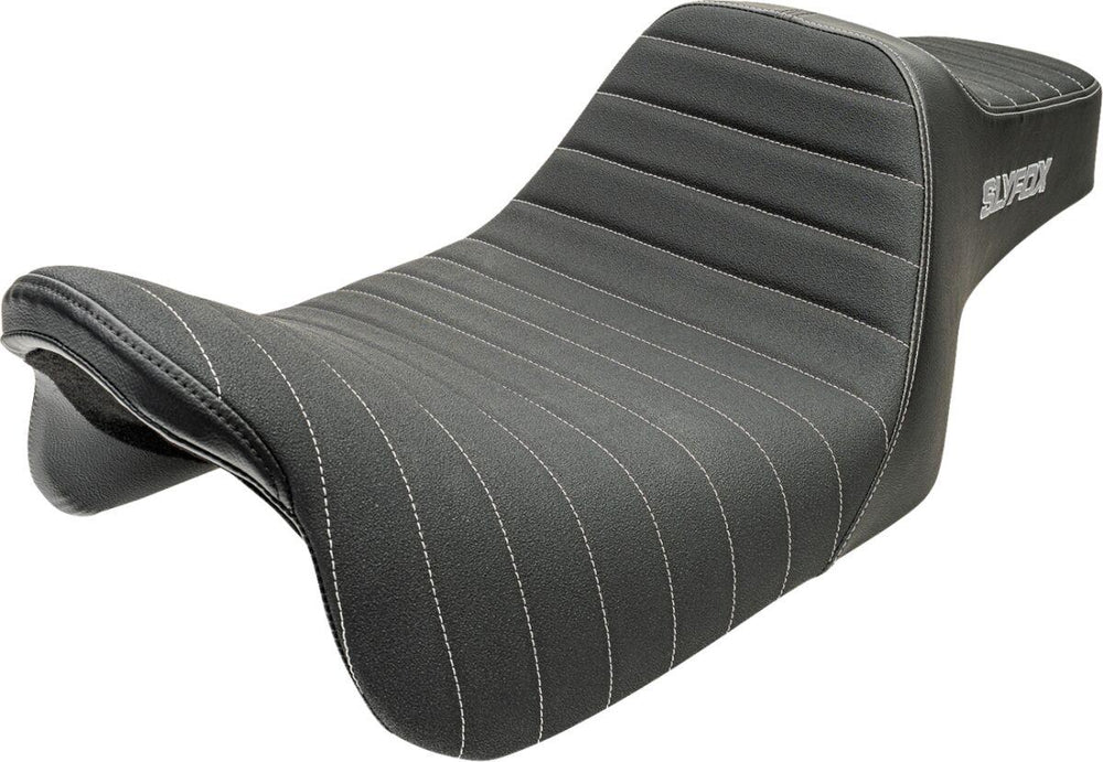 Slyfox High Noon Seat For Harley Davidson FLHR 1584 2008-2011 Silver Logo - Black/Silver