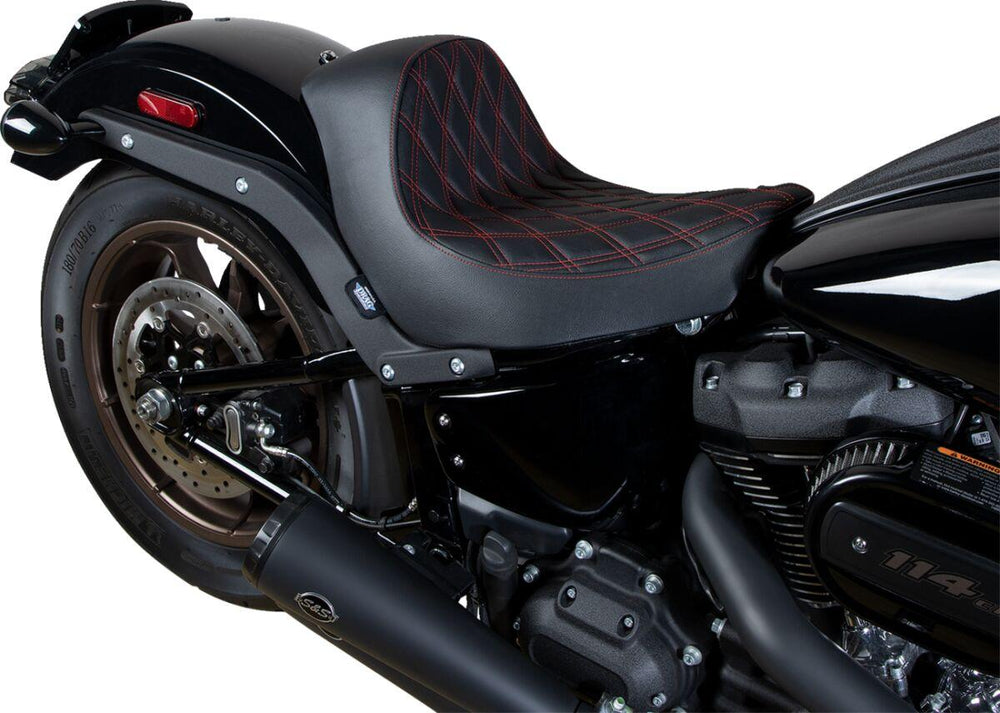 Drag Specialties Solo Seat For Harley Davidson FLSB 1750 2018-2020 Red Stitching Double Diamond - Black Red