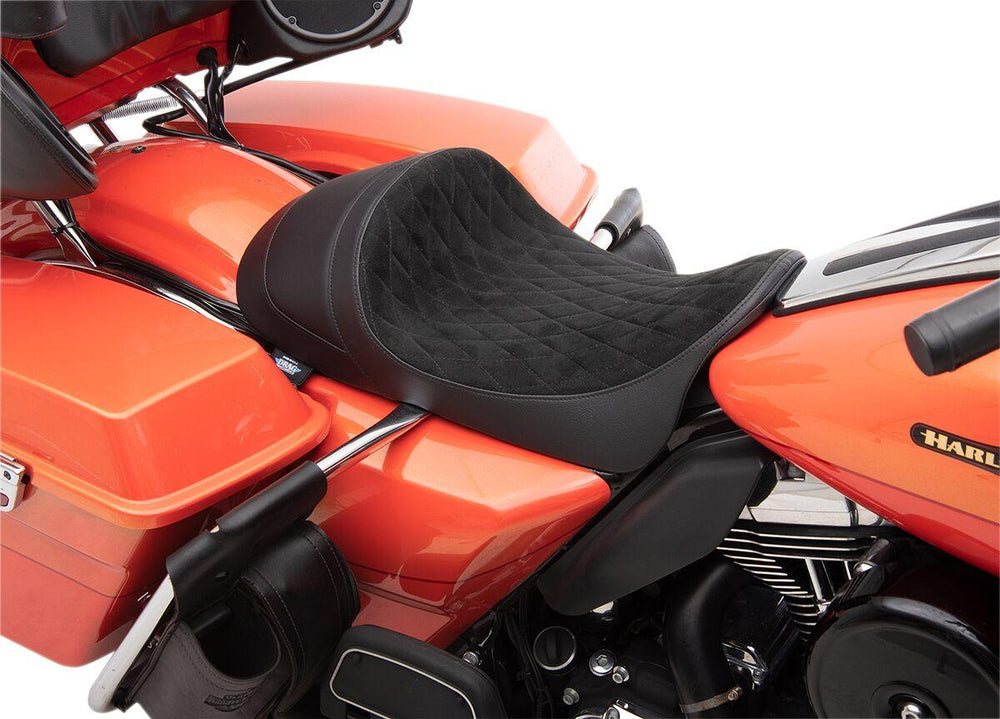 Drag Specialties EZ-On Mount Forward Low Solo Seat For Harley Davidson FLHR 1584 2008-2011 Diamond Faux Suede - Black