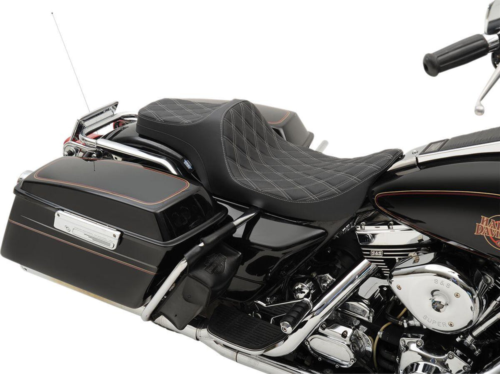 Drag Specialties Double Diamond Predator III Seat For Harley Davidson FLHR 1340 1997-1998 - Black Silver