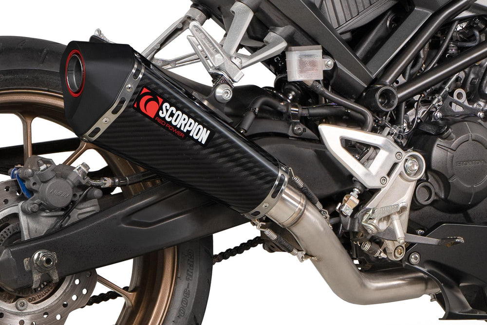 Scorpion Serket Taper Full System Carbon Fibre For Honda CB 125 R Single lambda sensor models only 2021-2024
