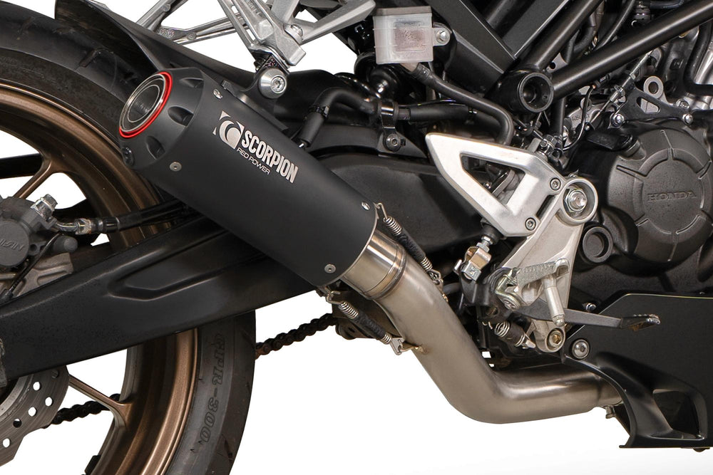 Scorpion Red Power Full System Black Ceramic For Honda CB 125 R Single lambda sensor models only 2021-2024