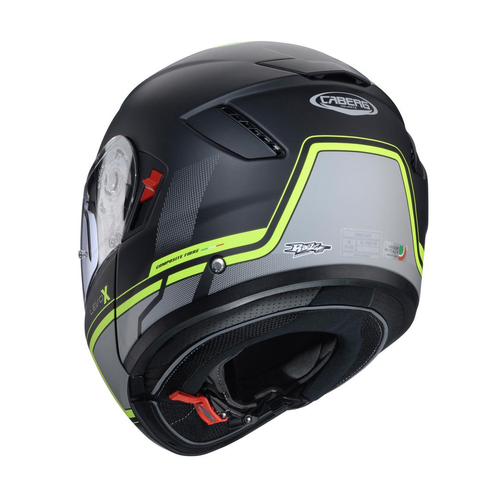Caberg Levo X Elite Flip Front Motorcycle Helmet - Matt Black/Grey/Fluro Yellow