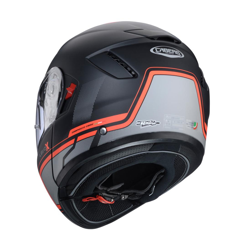 Caberg Levo X Elite Flip Front Motorcycle Helmet - Matt Black/Grey/Fluo Red
