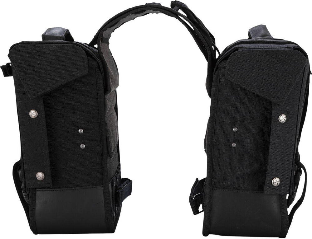 Burly Throw Over Leather Saddlebag Set - Black