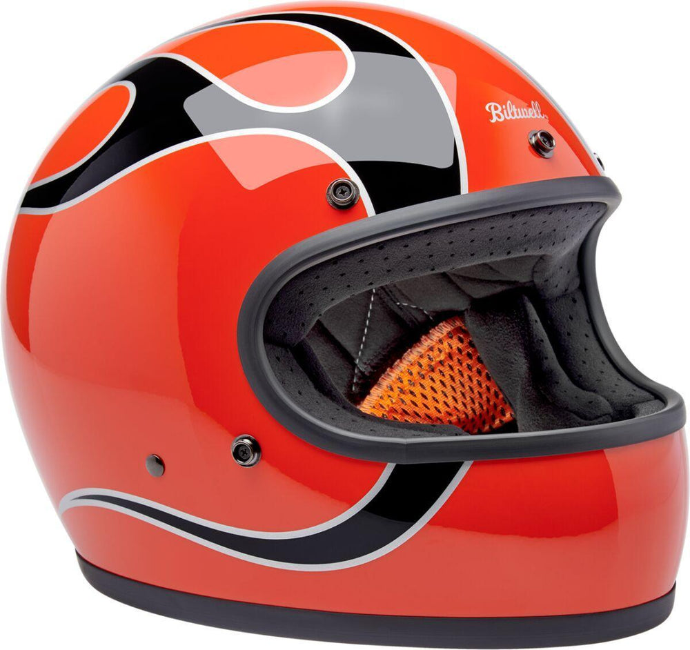 Biltwell Gringo Flames Helmet - Competition Orange