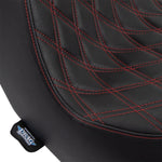 Drag Specialties Predator III Seat For Harley Davidson FLSB 1750 2018-2021 Red Stitching Double Diamond - Black Red