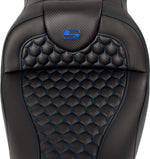 Saddlemen Honeycomb Roadsofa Seat With Backrest For Harley Davidson FLH 1868 2021 - Black/Blue (Driver Seat Length: 39.5 cm)