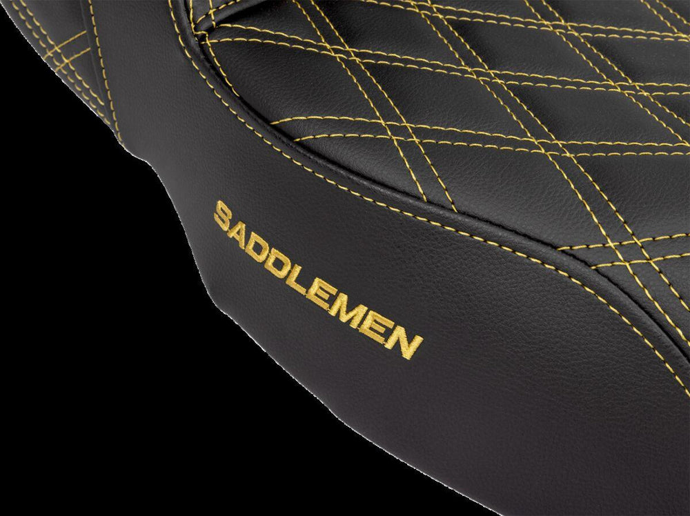 Saddlemen Lattice Stitch Step Up Seat For Harley Davidson FLHR 1584 2008 - Black/Gold (Driver Seat Length: 40.5 cm)