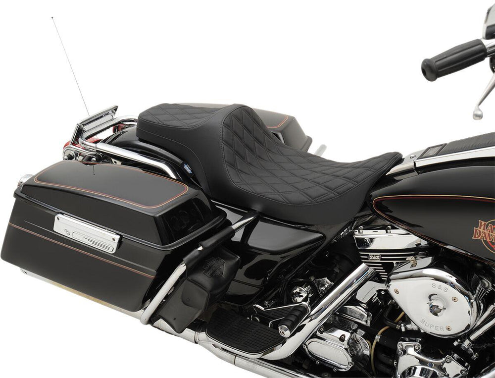 Drag Specialties Predator III Seat For Harley Davidson FLHR 1340 1997-1998 Black Stitching Double Diamond - Black
