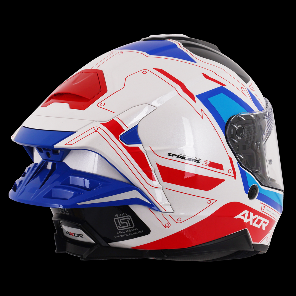 Axor Brutale Full Face Helmet With Dual Spoiler - Ryden White Red Blue