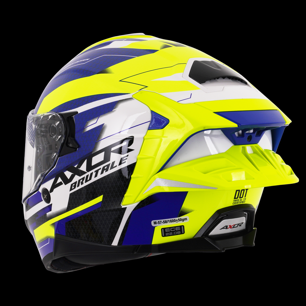 Axor Brutale Full Face Helmet With Dual Spoiler - Plexus Blue Fluo Yellow
