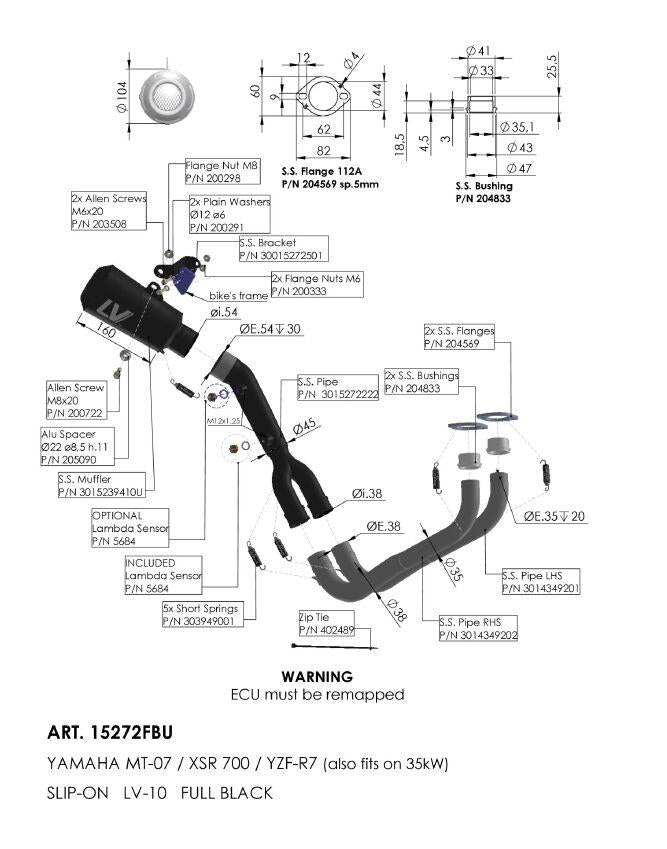 LeoVince LV-10 Full Black Full Exhaust System For Yamaha MT-07 ABS 2020-2026