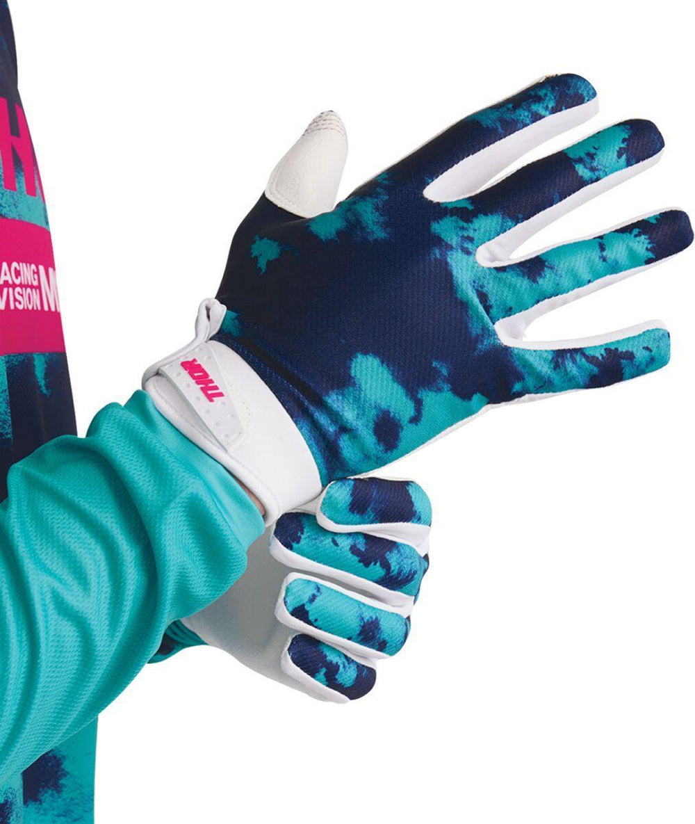 Thor Launchmode Bleach Gloves - Aqua/Dark Blue/White